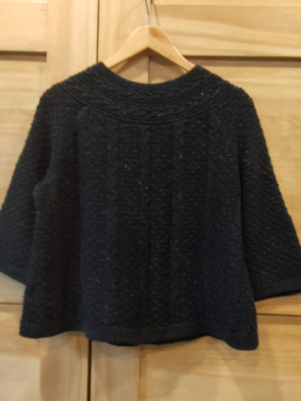 croft & barrow Fall Transition Black 3/4 Wide Sleeve Textured Knit Cardigan | Lg - Picture 2 of 6
